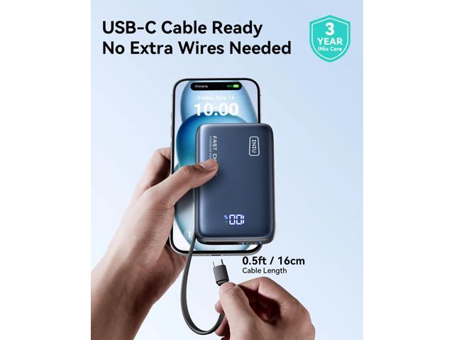 INIU - Pocket Power 20K Portable Power Bank with Built-In USB-C Cable (IN&OUT), 20000mAh PD 22.5W, for iPhone & Android - Black - image 6