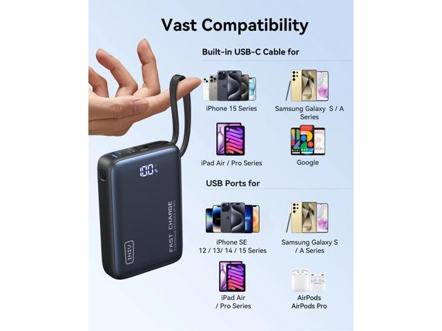 INIU - Pocket Power 20K Portable Power Bank with Built-In USB-C Cable (IN&OUT), 20000mAh PD 22.5W, for iPhone & Android - Black - image 7