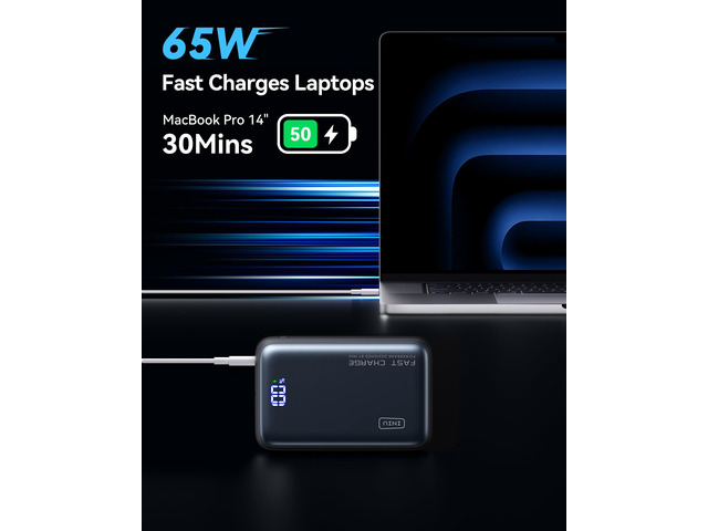 INIU 65W Power Bank, 20000mAh USB C PD Fast Charging Portable Charger for MacBook Dell HP iPad Tablet iPhone Samsung etc