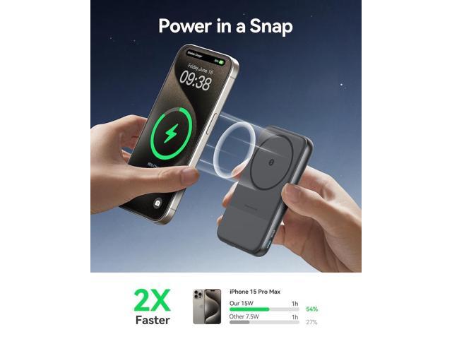 INIU - MagPro 10K Qi2 Magnetic Power Bank 15W, Ultra Compact 10000mAh 30W Portable Charger with Foldable Stand - Black - image 3