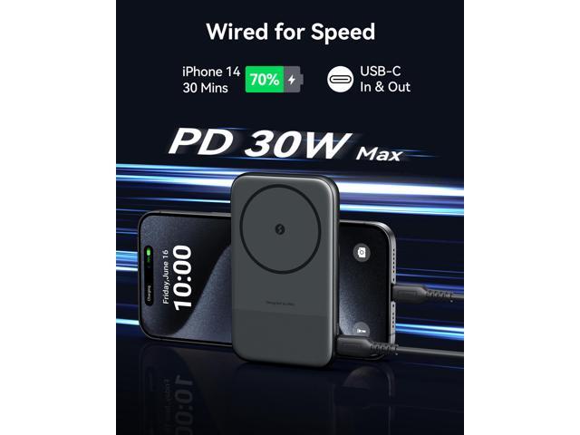 INIU - MagPro 10K Qi2 Magnetic Power Bank 15W, Ultra Compact 10000mAh 30W Portable Charger with Foldable Stand - Black - image 4