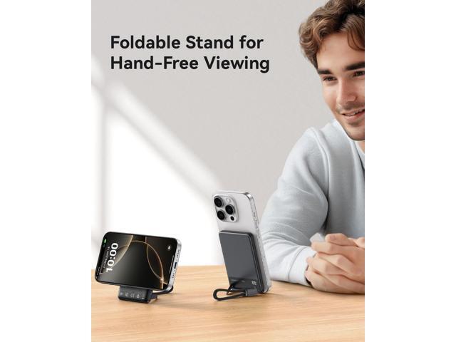 INIU Qi2 Magnetic Power Bank, Market's Slimmest 5000mAh Portable Charger with Foldable Stand for iPhone 16/15/14/13/12 Series