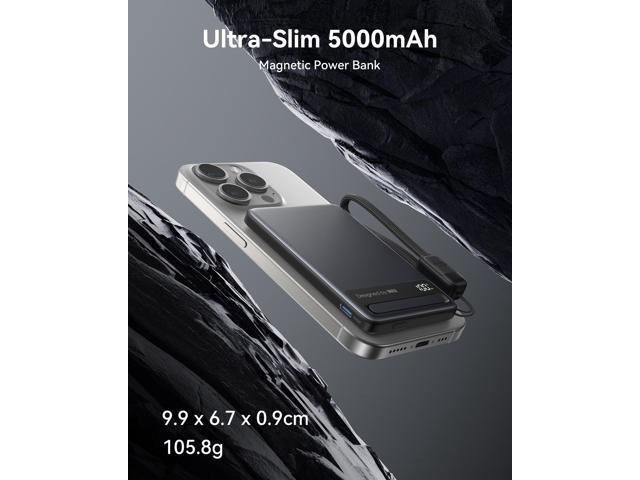 INIU Qi2 Magnetic Power Bank, Market's Slimmest 5000mAh Portable Charger with Foldable Stand for iPhone 16/15/14/13/12 Series