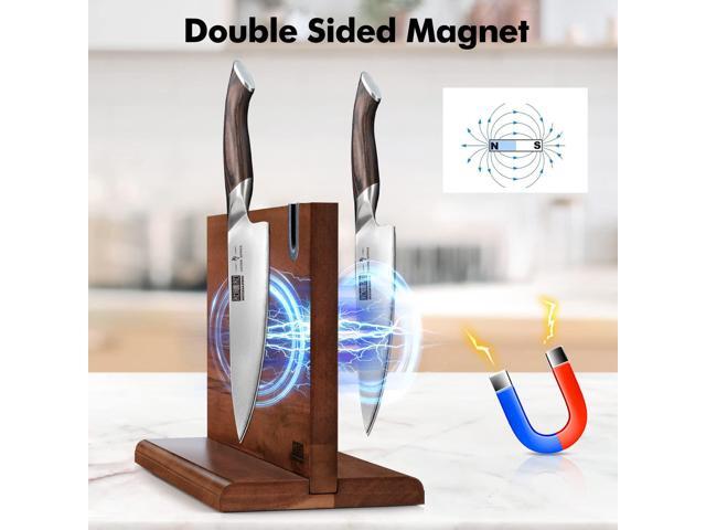 HOSHANHO Magnetic Knife Block 14 x 10 Inches, Double Sided Magnetic Knife Holder Rack for Kitchen Counter, Acacia Wood Magnetic Knife Storage Stand...