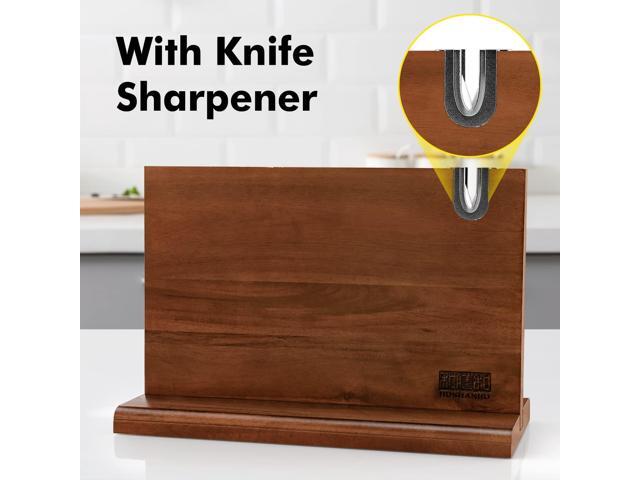 HOSHANHO Magnetic Knife Block 14 x 10 Inches, Double Sided Magnetic Knife Holder Rack for Kitchen Counter, Acacia Wood Magnetic Knife Storage Stand...