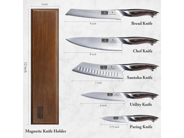 HOSHANHO Knife Set with Magnetic Knife Holder, 6 Pieces Japanese AUS-10 High Carbon Stainless Steel Kitchen Knife Set, Ultra Sharp Professional...