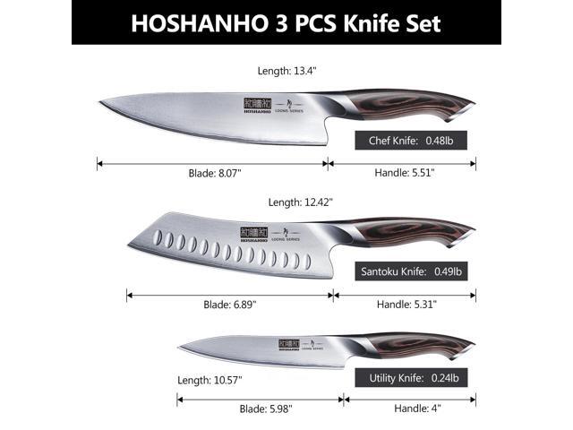 HOSHANHO 3 Pieces Knife Set, Professional Japanese AUS-10 Stainless Steel Kitchen Knife Set, Ultra Sharp Chef Knives Sets with Ergonomic Pakkawood...
