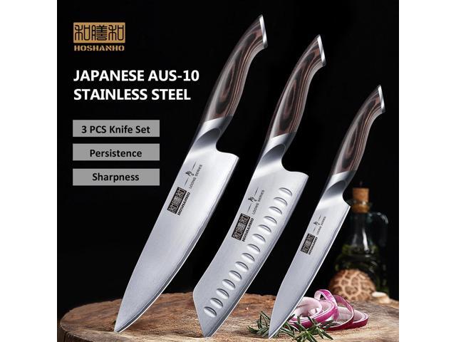 HOSHANHO 3 Pieces Knife Set, Professional Japanese AUS-10 Stainless Steel Kitchen Knife Set, Ultra Sharp Chef Knives Sets with Ergonomic Pakkawood...