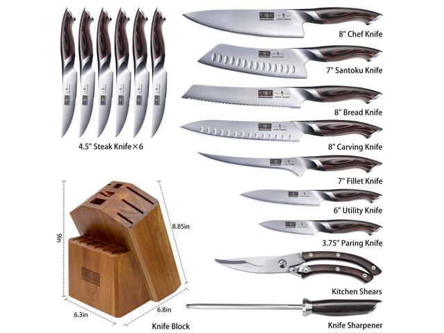 HOSHANHO 16-Piece Knife Set, Japanese AUS-10 Stainless Steel Kitchen Knife Set, Ultra Sharp Chef Knife Block Set with Sharpener