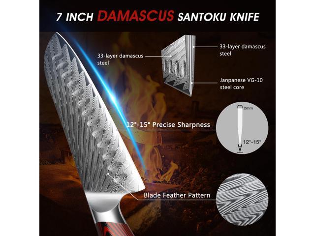HOSHANHO Damascus Santoku Knife, 7 Inch Professiona Kitchen KnifeVG-10 Damascus Steel Ultra-Sharp Santoku Chef Knife with Ergonomic G10 Handle