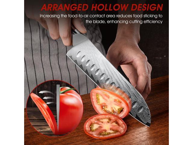 HOSHANHO Damascus Santoku Knife, 7 Inch Professiona Kitchen KnifeVG-10 Damascus Steel Ultra-Sharp Santoku Chef Knife with Ergonomic G10 Handle