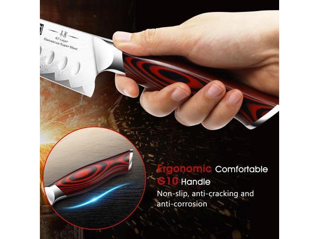 HOSHANHO Damascus Santoku Knife, 7 Inch Professiona Kitchen KnifeVG-10 Damascus Steel Ultra-Sharp Santoku Chef Knife with Ergonomic G10 Handle