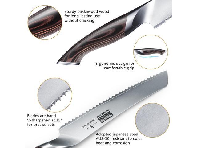 HOSHANHO Bread Knife 8 inch, Japanese AUS-10 High Carbon Stainless Steel Serrated Bread Knife, Professional Bread Cutting Knife for Homemade Bread