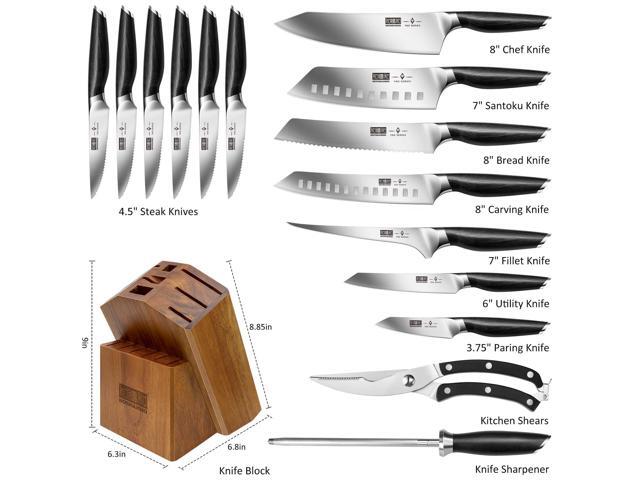 HOSHANHO 16-Piece Kitchen Knife Set with Block, Powder Steel High Carbon Steel Knife Block Set, Ultra Sharp Professional Chef Knife Set with Sharpener