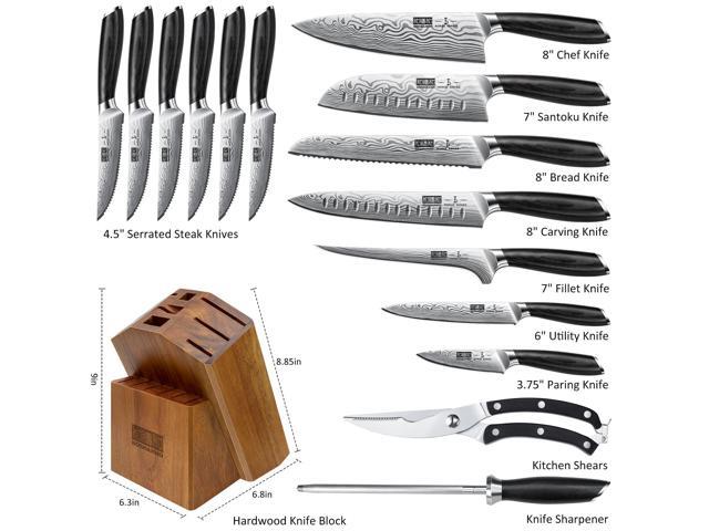 HOSHANHO 16-Piece Knife Set with Block, Ultra Sharp High Carbon Powder Steel Knife Block Set, Chef Knife Set Professional Kitchen Knives Set with...