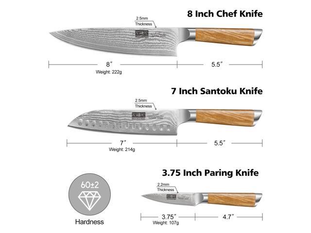 HOSHANHO Damascus Kitchen Knife Set 3-Piece, Ultra Sharp 8' Chef Knife, 7' Santoku Knife, 3.75' Paring Knife, Professional VG-10 Damascus Super...