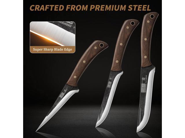 HOSHANHO Butcher Knife Set, 3-Piece Super Sharp Hand Forged Set, Includes Fillet, Dividing & Paring Knives, Upgraded High Carbon Stainless Steel...