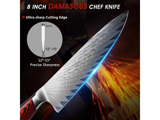 HOSHANHO 8 Inch Damascus Chef Knife, Professional VG-10 Damascus Super Steel Kitchen Knife, Ultra Sharp Cooking Knife with Ergonomic G10 Handle