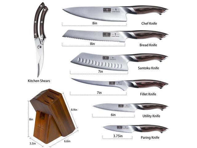 HOSHANHO 8-Piece Kitchen Knife Set, Japanese AUS-10 Super Steel Knife Set with Block, Professional Ultra Sharp Chef Knife Set with Scissors