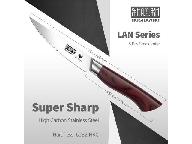 HOSHANHO Steak Knife Set 8 Pieces, 4.5 Inch Super Sharp High Carbon Stainless Steel Steak Knife Set, Professional Premium Serrated Precise Cutting...