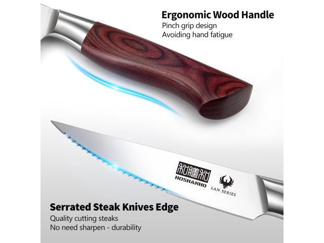 HOSHANHO Steak Knife Set 8 Pieces, 4.5 Inch Super Sharp High Carbon Stainless Steel Steak Knife Set, Professional Premium Serrated Precise Cutting...