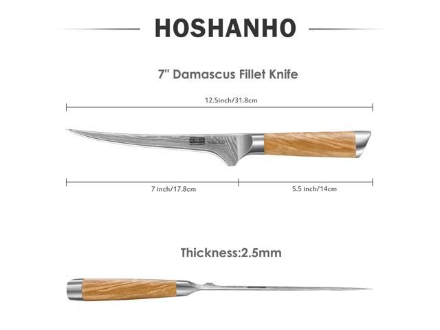 HOSHANHO 7 Inch Damascus Fillet Knife, Professional VG-10 Super Steel Japanese Boning Knife, Ultra Sharp Fish Knife with Ergonomic Olive Wood Handle