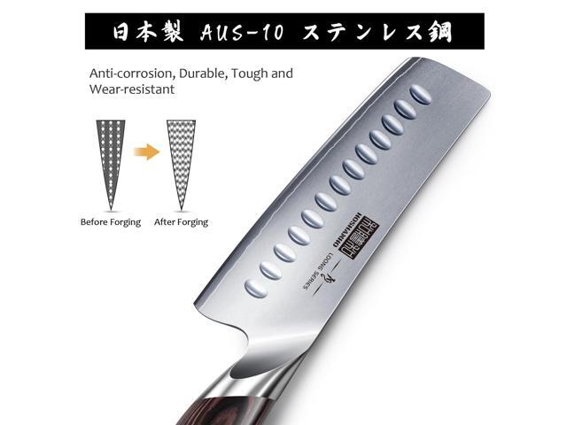HOSHANHO 7 Inch Nakiri Knife, Japanese AUS-10 High Carbon Stainless Steel Chef Knife, Multipurpose Meat Vegetable Sharp Kitchen Knife with...