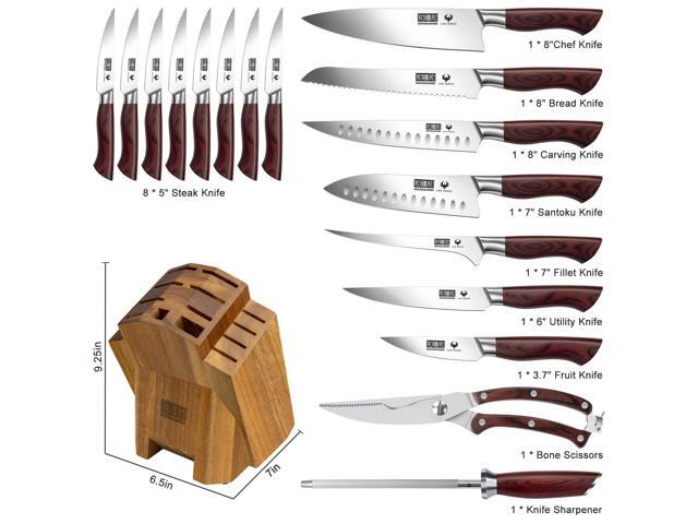 HOSHANHO Kitchen Knife Set with Block 18-Piece, Super Sharp High Carbon Stainless Steel Chef Knife Set, Professional Cutlery Knife Set with Sharpener