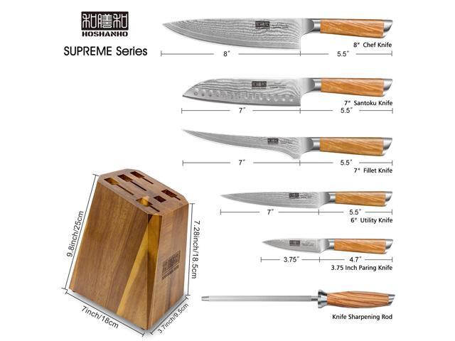 HOSHANHO Knife Set with Block 7-Piece, Professional 67-layer Damascus Super Steel Kitchen Knife Sets for Cooking, Ultra Sharp Knife Set with Sharpener