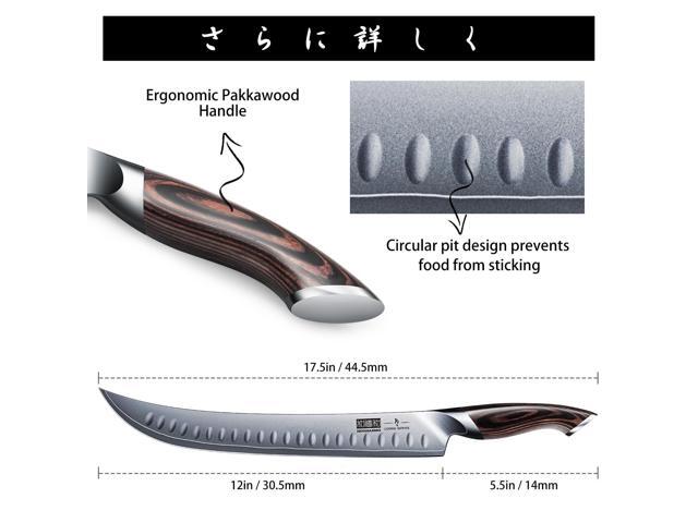 HOSHANHO Carving Slicing Knife, 12 Inch Japanese High Carbon Steel Brisket Knife with Ergonomic Pakkawood Handle, Razor Sharp Curved Butcher...