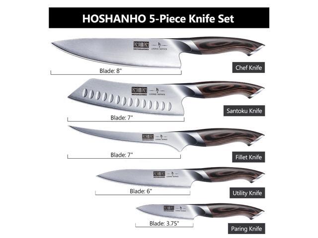 HOSHANHO 5 Pieces Knife Set, Japanese High Carbon Stainless Steel Kitchen Knife Sets, Professional Ultra Sharp Chef Knives Set with Ergonomic...