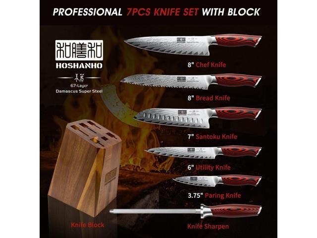 Kitchen Knife Set with Block, 7 Pieces Chef Knife Set 67 Layers Damascus Steel Professional Knife Set for Cooking, Ergonomic G10 Handles with...