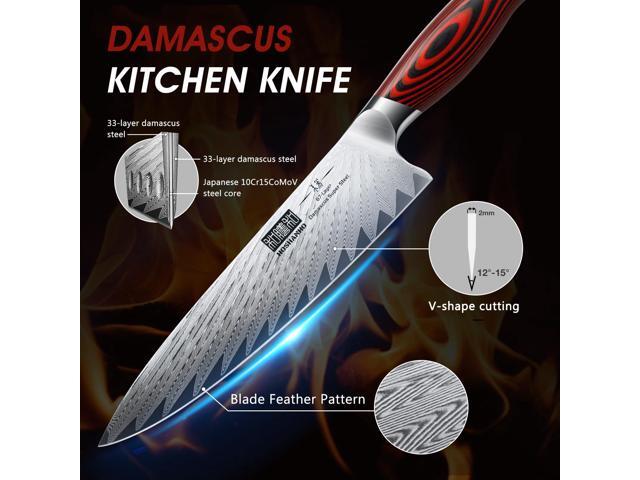 Kitchen Knife Set with Block, 7 Pieces Chef Knife Set 67 Layers Damascus Steel Professional Knife Set for Cooking, Ergonomic G10 Handles with...