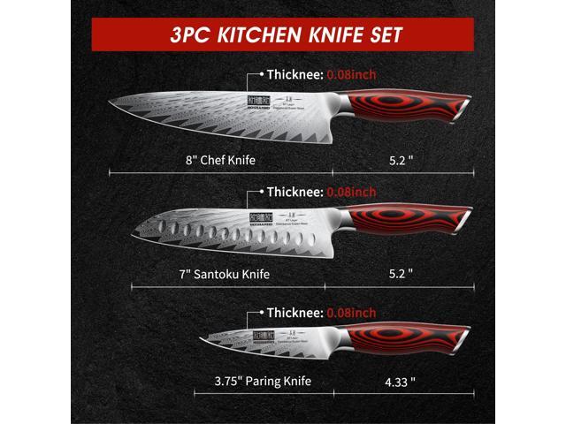 HOSHANHO 3 Pieces Damascus Kitchen Knife Set Ultra-Sharp Knives Set, Professional Chef Knife Set With G10 Ergonomic Handle,Gift Box