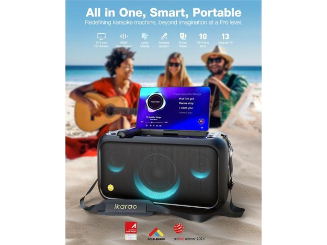 Ikarao Karaoke Machine for Adults Built-in 13.3-inch Screen Portable Bluetooth Speaker with 2 Wireless Mics for TV Music Party - image 2