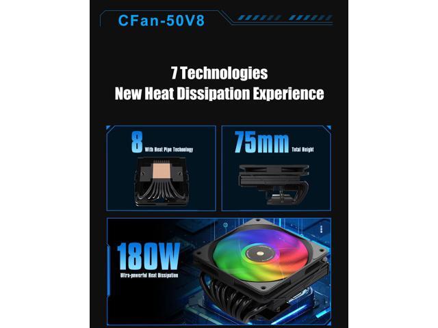 COXBYTE CFan-50V8 8 Heat Pipes Down-pressure CPU Air-cooling Cooler 45MM High 9CM Fan for LGA1200/1700/AM4/5 ITX Chassis CFan50V8 B ARGB