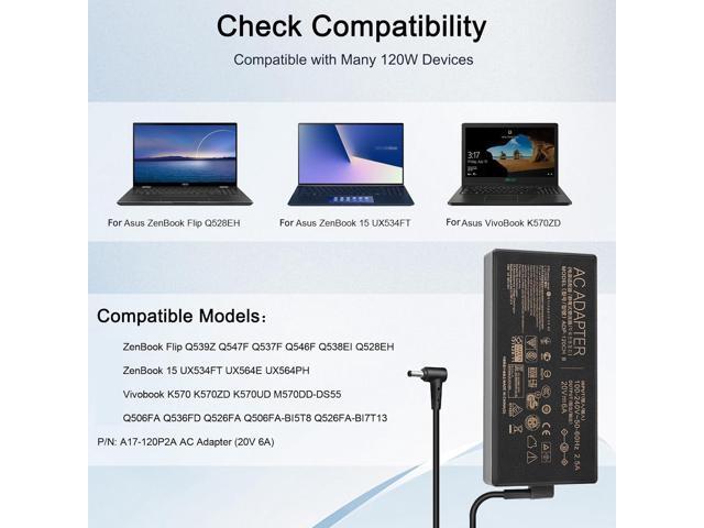 Energizewiz 120W Laptop Charger for Asus Zenbook Flip 15 Asus Vivobook Pro 14 Pro 15,20V /6.0A AC Adapter for Asus Vivobook Pro 16X, Asus Laptop...
