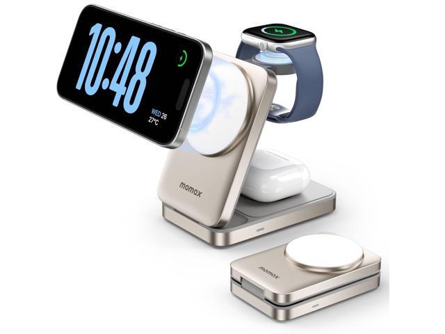 MOMAX MagSafe-Compatible 3-in-1 Wireless Charger Station Apple, 15W Qi2-Certified Foldable Magnetic Wireless Charger Dock Stand, Fast Charging...