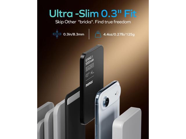 MOMAX Magnetic Power Bank, 5000mAh Wireless Portable Charger, Wired 20W Fast Charging Battery Pack, Compatible with Magsafe, iPhone 15/14/13/12...