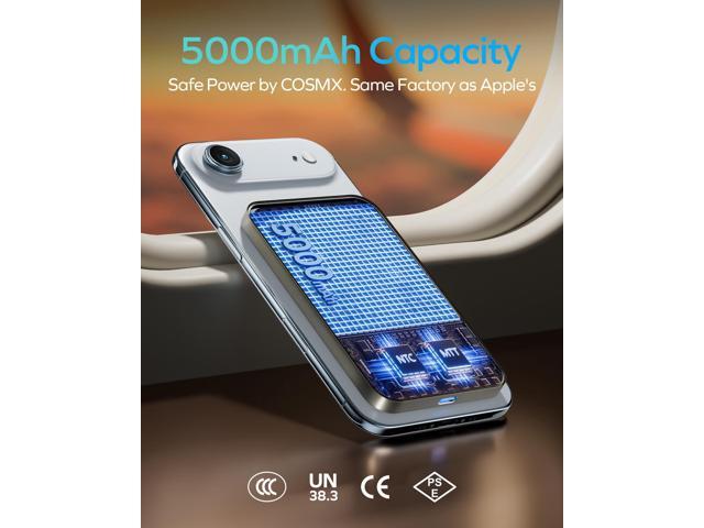 MOMAX Q. MAG Magnetic Power Bank 5000mAh, 0.3' Ultra Slim Portable Charger Battery Pack for iPhone Air/17 Pro Max/17 Pro/16/15/14/13/12 (1*USB-C...