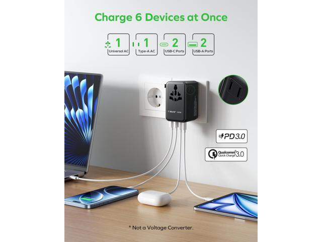 MOMAX Universal Travel Adapter, GaN 100W International Power Adapter, 2 AC, 2 USB-C PD Fast Charging & 2 USB-A QC, All-in-one International Plug...