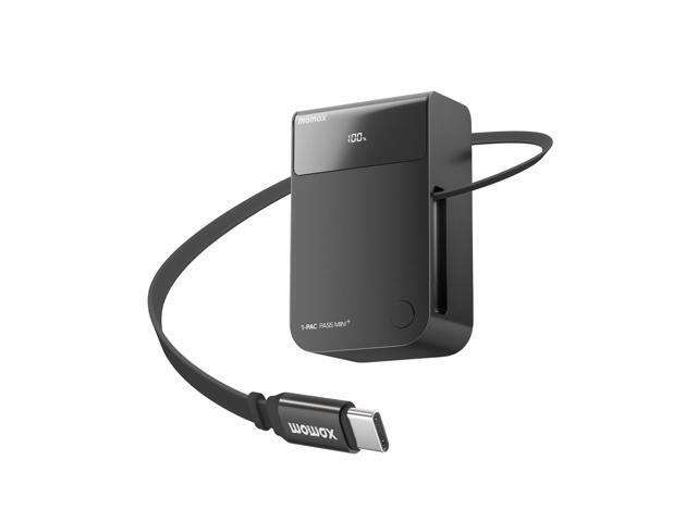 MOMAX 10000mAh Portable Charger Power Bank with Retractable Cable, 45W Fast Charging Battery Pack 2 USB-C+A Ports,LED Power Display, Flight...