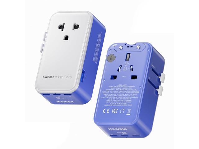 (2026 NEW) MOMAX Universal Travel Adapter, Ultra-Thin 1-World Pocket 70W GaN International Plug Adapter with 3 USB-C & 1 USB-A Fast Charging...