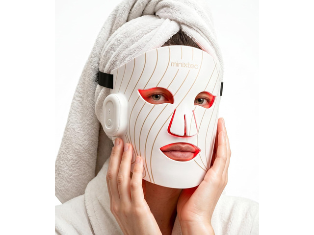 MINIXTEC Red Light Therapy Mask for Face Wireless LED Face Mask, Red/Blue/850nm Near-Infrared (NIR) for Wrinkles, Fine Lines & Dark Spots, with...