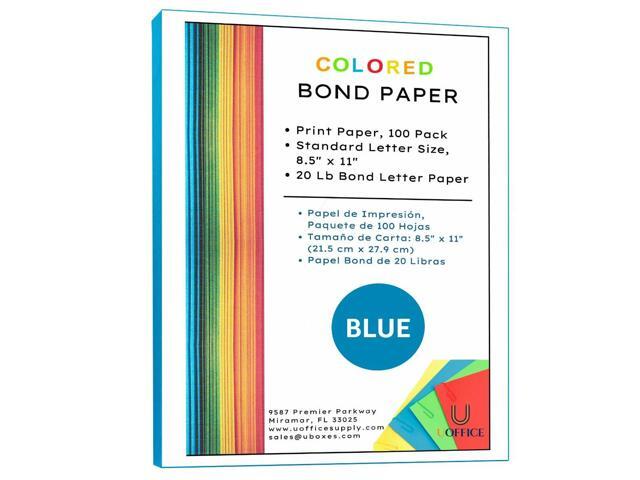 UOFFICE Colored Bond Paper Bundle 8.5' x 11', 20lbs, 100 Pages, Blue