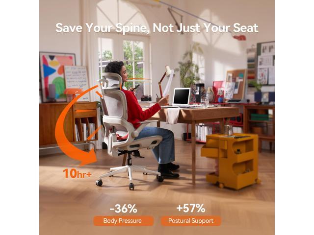 SIHOO B100 Lite Desk Chair, Ergonomic Office Chair with Zoned Back Support, 2D Wide Headrest Computer Chair with Breathable Pressure-Relief Seat,...