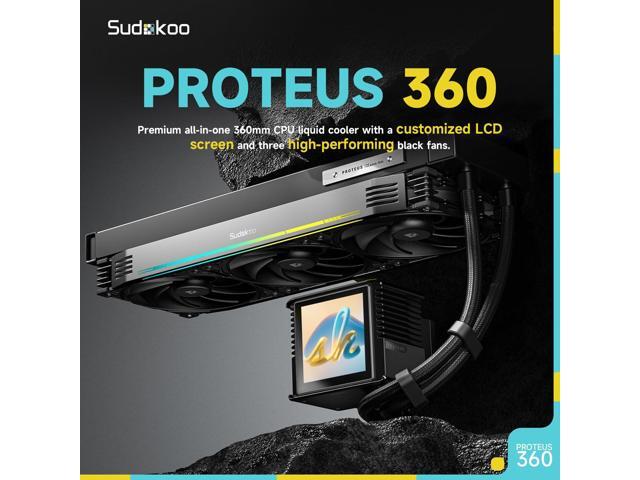 Sudokoo Proteus 360 AIO LCD Liquid CPU Cooler, Customizable Segment 3.4' LCD Screen, PWM Pump, TDP 320W, 30mm Thick High Performance Fans, Intel...