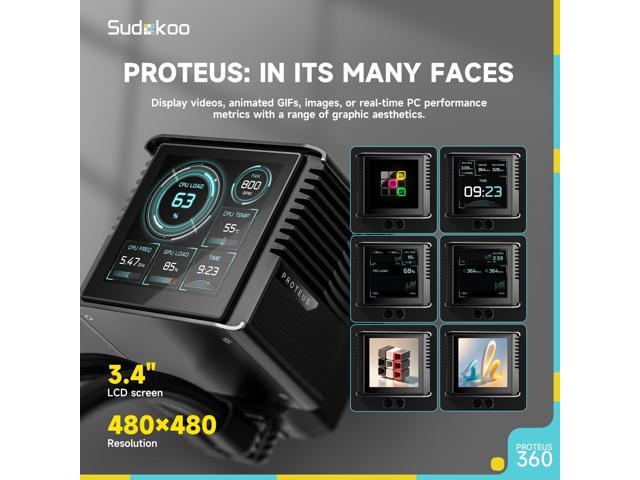 Sudokoo Proteus 360 AIO LCD Liquid CPU Cooler, Customizable Segment 3.4' LCD Screen, PWM Pump, TDP 320W, 30mm Thick High Performance Fans, Intel...