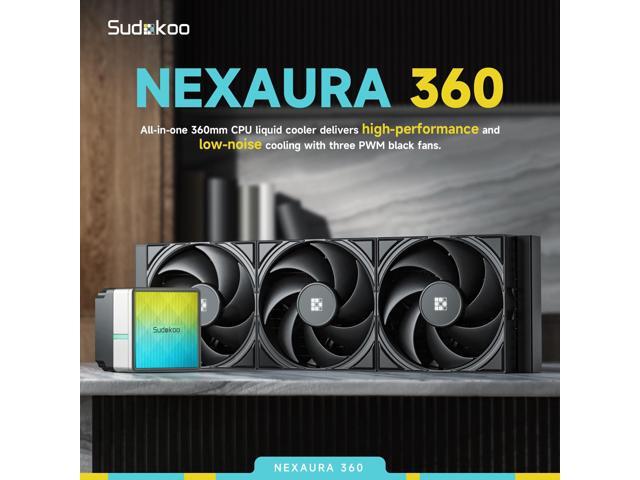 Sudokoo NEXAURA 360 Liquid CPU Cooler: 360mm AIO CPU Cooler with PWM Pump & ARGB Pump Head - Water Cooling with FDB Fans for Intel LGA...
