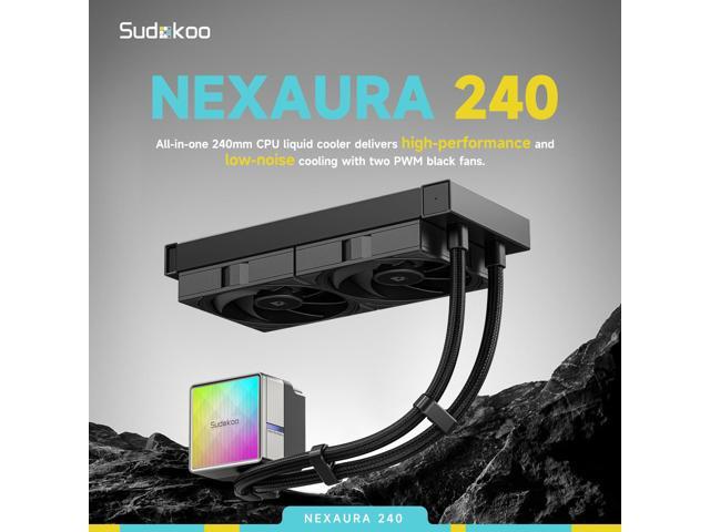 Sudokoo NEXAURA 240 Liquid CPU Cooler: 240mm AIO CPU Cooler with PWM Pump & ARGB Pump Head - Water Cooling with FDB Fans for Intel LGA...